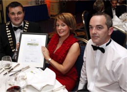 Donegal Mayor, Cllr. Brendan Byrne, Anne Marie Conlon, Donegal County Council's social inclusion co-ordinator and Chris McGrath with the Excellence in Local Government Award for their Keeping Warm Community Initiative.