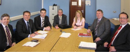 Pictured from left to right are, Sean Murphy, Letterkenny Hospital manager, Cllr Pdraig Mac Lochlainn, Senator Pearse Doherty, Cllr Mick Quinn, Anne Flood, director of nursing, Cllr Gerry McMonagle, and Peter Byrne, director of porters and domestic services.