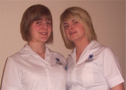 Physiotherapy students Catherine Warren, left, and Claire McClintock who are limbering up for their Treadmill-A-Thon in Carn on March 28, 2010.