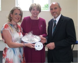 Tnaiste and Education Minister Mary Coughlan meets Moville Community College principal, Anthony Doogan, accompanied by Fianna Fil senator, Cecilia Keaveney.