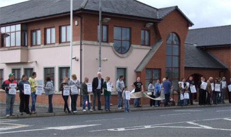 Demonstrators protesting against VRT in Bridgend on the 28th of May 2010.