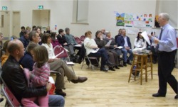 Moville Alcohol Project co-ordinator David Simpson addresses the public meeting.