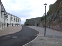 The Fort complex and, right, the rock face chosen by the goat.