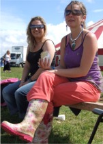 Giving it wellie...Catherine Davis, Ballyshannon, left and Mary Jo O'Brien, Ballyhaunis, Co Mayo enjoy the Inishowen Summer Gathering.